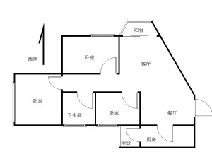 新中银金色华庭 3室2厅 80.6㎡_新中银金色华庭租房户型图片2