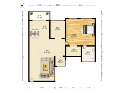 新世界四季御园小区1室2厅1卫户型图2