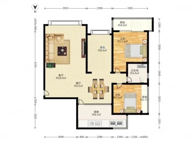 香格丽苑小区2室2厅1卫户型图2
