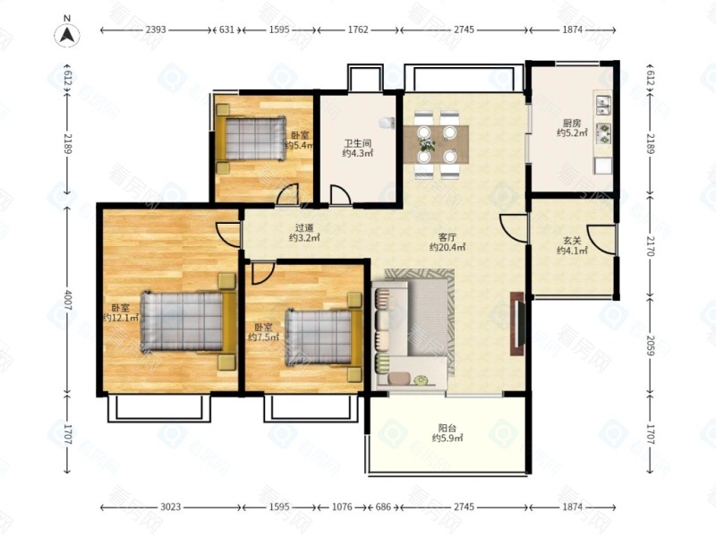 保利时代小区3室2厅1卫户型图24
