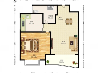 鸿瑞花园小区1室2厅1卫户型图2