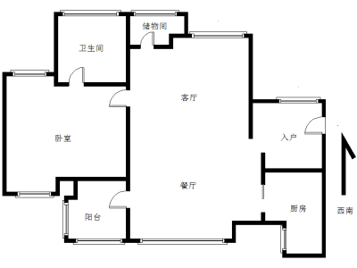 天鹅湖花园三期小区1室2厅1卫户型图1