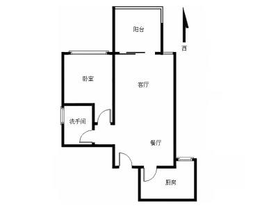皇庭世茂裕玺小区1室2厅1卫户型图1