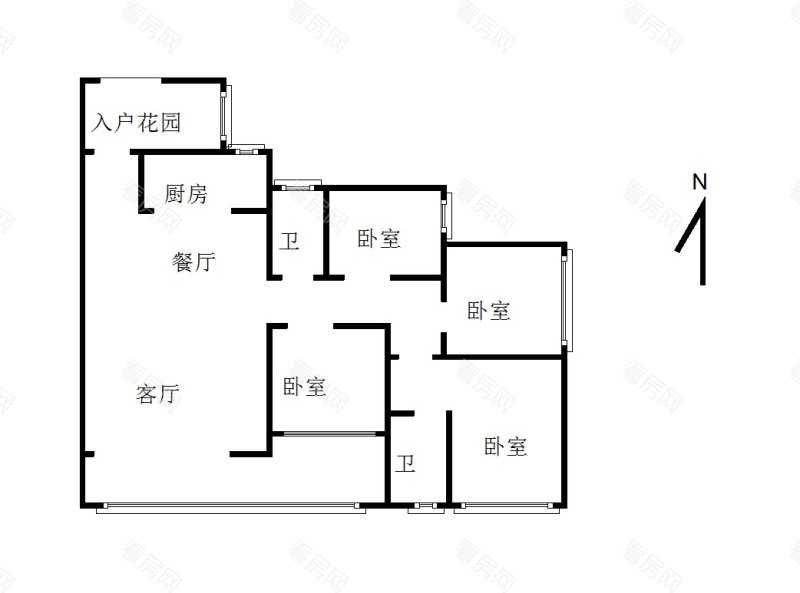 恒隆国际 4室2厅 141㎡ 毛坯_恒隆国际二手房户型图片1