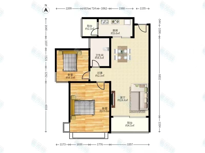 蓝湾半岛小区2室2厅1卫户型图14