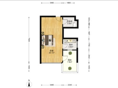 星河世纪小区1室0厅1卫户型图3