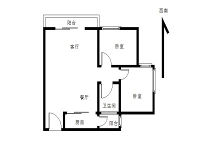 滨海之窗小区2室2厅1卫户型图2