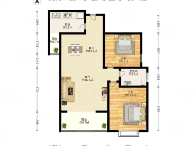 学府花园小区2室2厅1卫户型图2