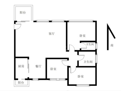 万科城B区小区3室2厅2卫户型图2