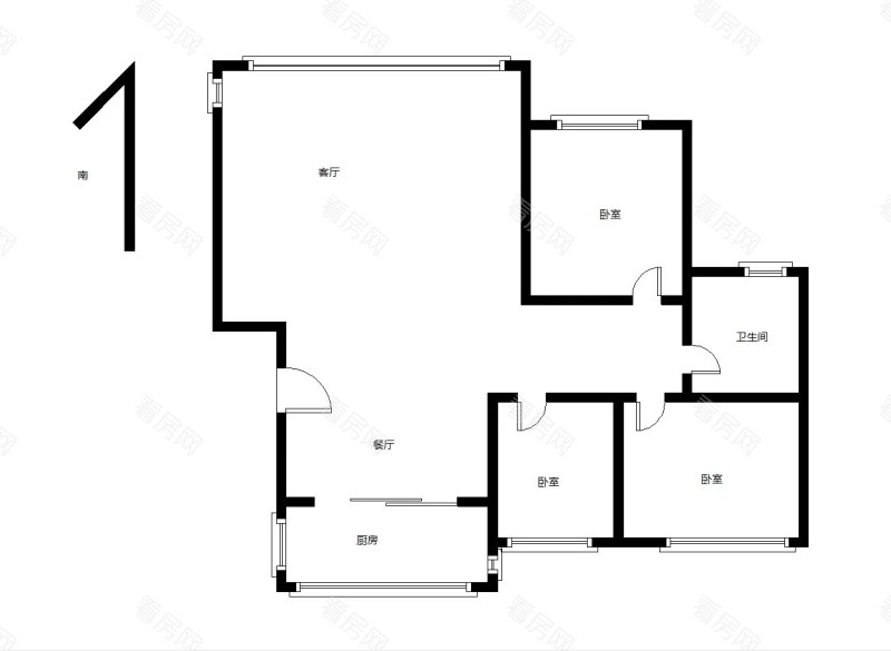 广珠花园小区3室2厅1卫户型图2