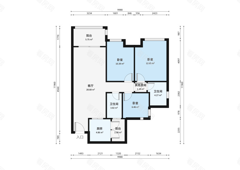 保利时代小区3室2厅户型图