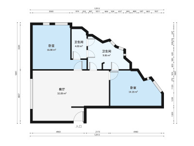 顺光大厦小区2室1厅户型图1