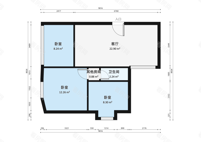 昌盛豪苑一期3室1厅户型图1