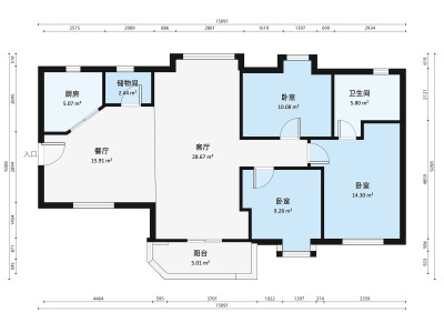 绿茵庭小区3室2厅户型图2