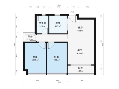 中海左岸岚庭小区2室1厅户型图2