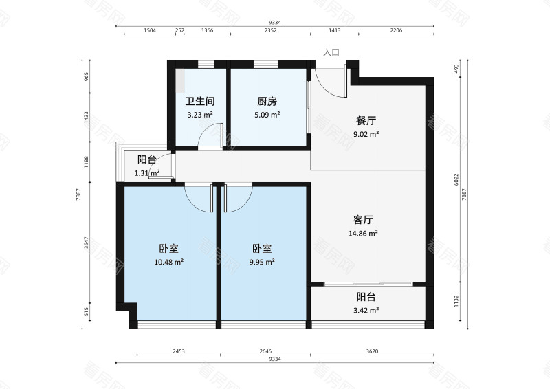 中海左岸岚庭小区2室1厅户型图