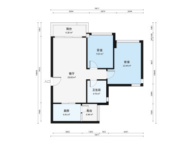 泷景六期小区2室2厅户型图1