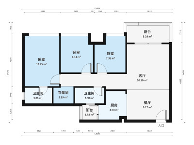 万代公馆小区3室2厅户型图2