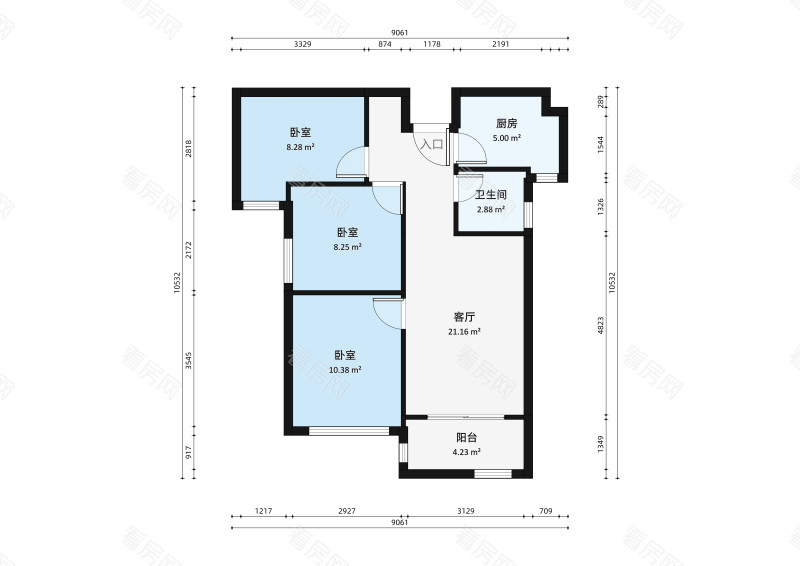 格林泊乐一三期小区3室1厅户型图4