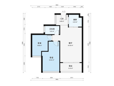 樵顺嘉园小区2室1厅户型图3