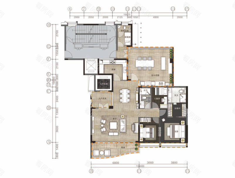崇峰壹号院小区3室2厅2卫户型图2