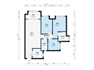 美的领贤公馆小区3室1厅户型图3