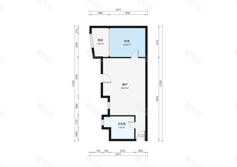 雅居乐悦景园小区1室1厅户型图3