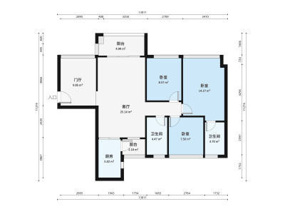 佳兆业中央广场一期小区3室1厅户型图5