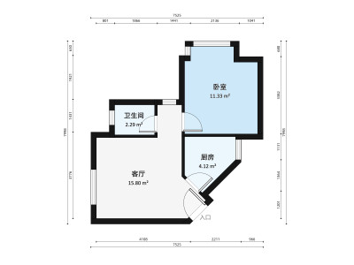 蓝溪枫景小区1室1厅户型图1