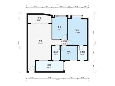 世纪广场商住楼一期小区3室2厅户型图2