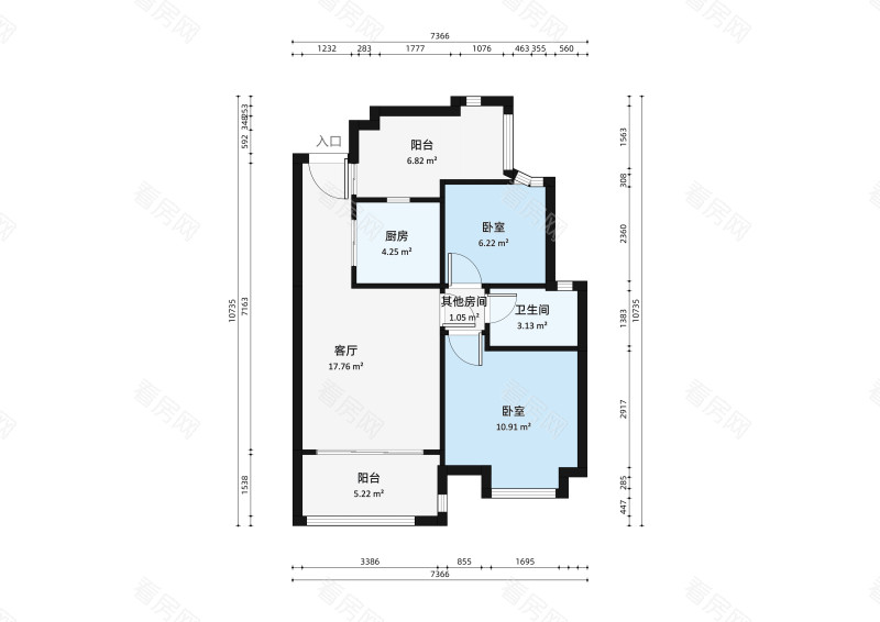远洋新悦小区2室2厅户型图5
