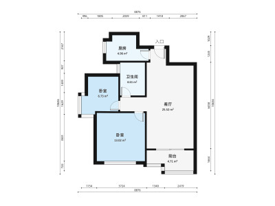 豪方现代豪园小区2室1厅户型图3