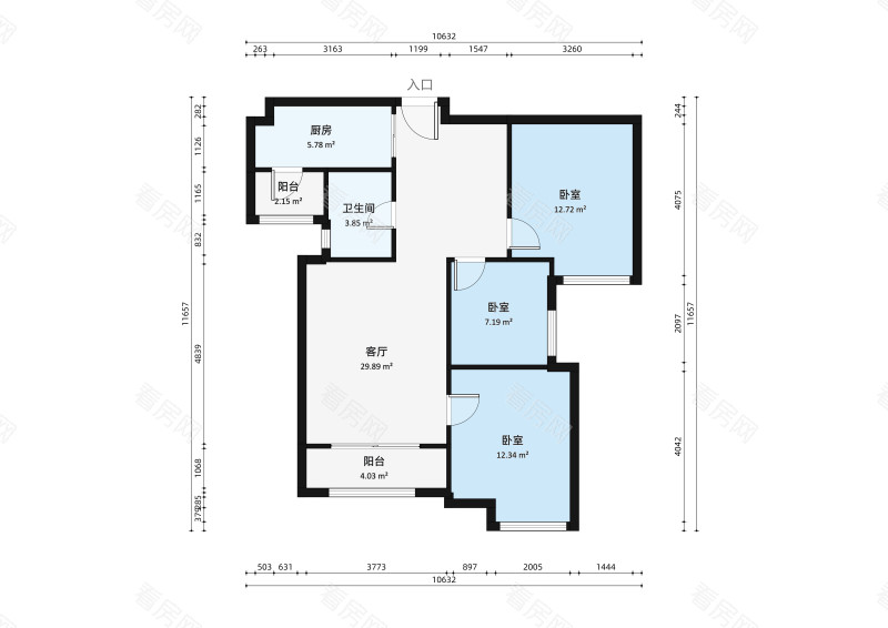 中海锦城小区3室1厅户型图3