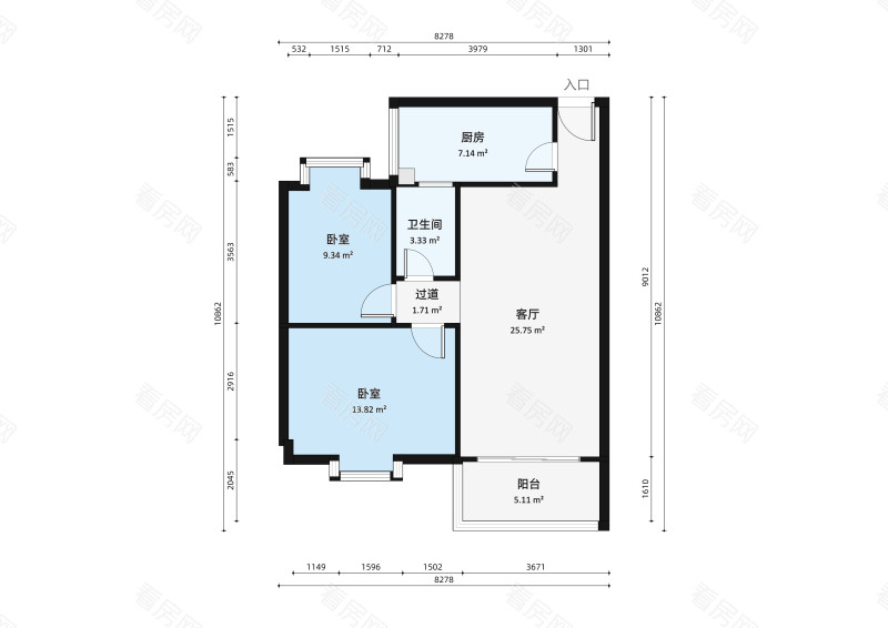 顺景蔷薇山庄小区2室2厅户型图3