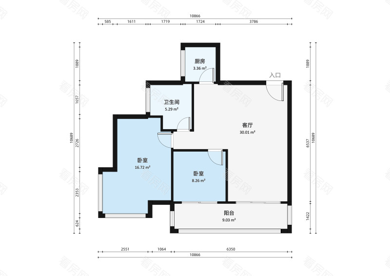 中珠上城一期小区2室2厅户型图3