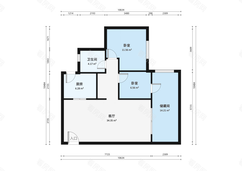 中山比华利山小区2室2厅户型图4