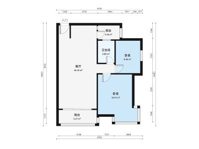 才俊金城小区2室1厅户型图2