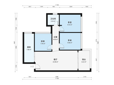 泊郡雅苑小区3室1厅户型图2