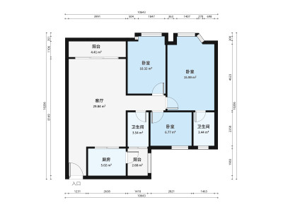 世纪广场商住楼一期小区3室1厅户型图1
