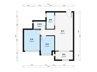 恒大金名都小区2室2厅户型图1