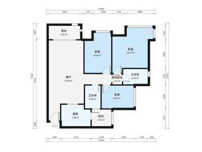 富山居花园小区3室1厅户型图3
