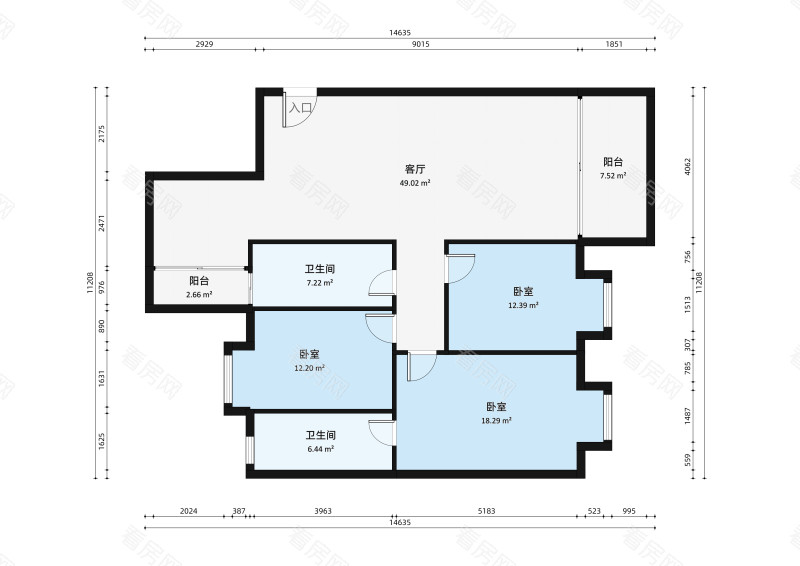 悦廷轩小区3室2厅户型图3