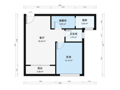 太平洋国际花园小区1室1厅户型图1