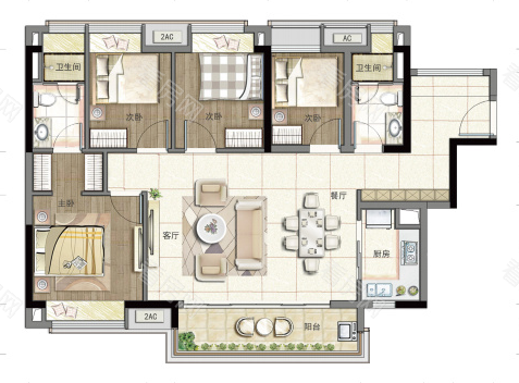 绿城桂语映月 4室2厅 119.12㎡ 精装_绿城桂语映月二手房户型图片3