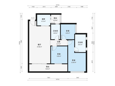 聚豪雅居小区3室2厅户型图4