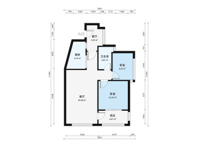 万科金域缇香一期小区2室2厅户型图1