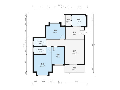 海尚绿洲小区2室2厅2卫户型图3