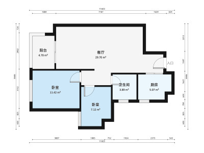 雅居乐万象郡泊岸小区2室2厅户型图1