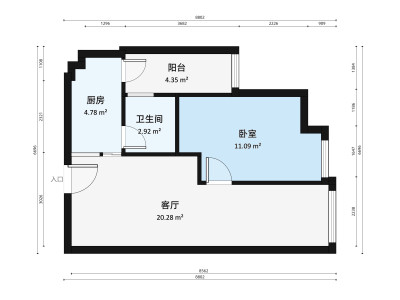正和中州小区1室1厅户型图1