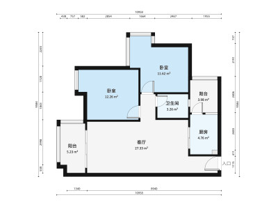 长虹蓝湾半岛小区2室1厅户型图3